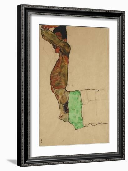 Reclining Male Nude with Green Cloth (Self-Portrait)-Egon Schiele-Framed Giclee Print