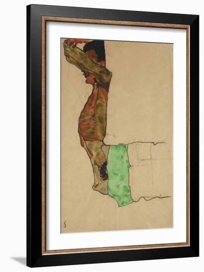 Reclining Male Nude with Green Cloth (Self-Portrait)-Egon Schiele-Framed Giclee Print