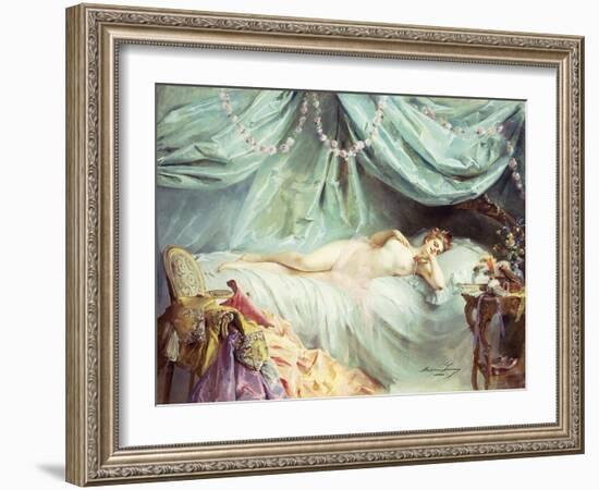 Reclining Nude in an Elegant Interior-Madeleine Lemaire-Framed Giclee Print