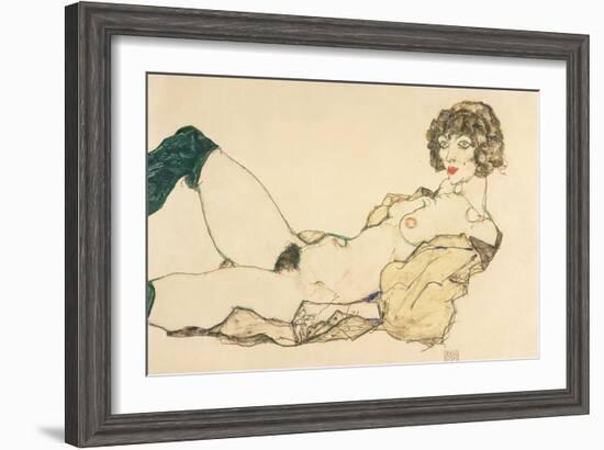 Reclining Nude in Green Stockings, 1914-Egon Schiele-Framed Giclee Print