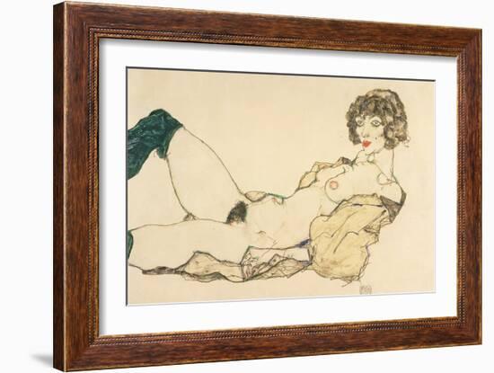 Reclining Nude in Green Stockings, 1914-Egon Schiele-Framed Giclee Print