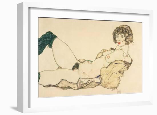 Reclining Nude in Green Stockings, 1914-Egon Schiele-Framed Giclee Print