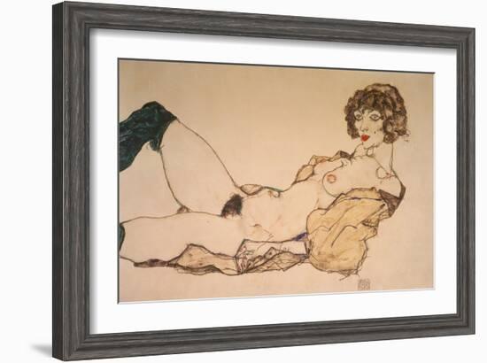 Reclining Nude in Green Stockings, 1914-Egon Schiele-Framed Giclee Print