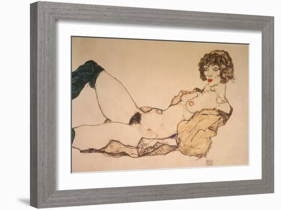 Reclining Nude in Green Stockings, 1914-Egon Schiele-Framed Giclee Print