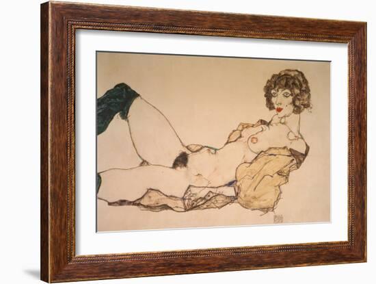 Reclining Nude in Green Stockings, 1914-Egon Schiele-Framed Giclee Print