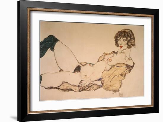 Reclining Nude in Green Stockings, 1914-Egon Schiele-Framed Giclee Print