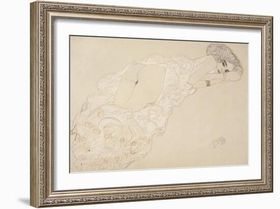 Reclining Nude Lying on Her Stomach and Facing Right, 1910-Gustav Klimt-Framed Giclee Print