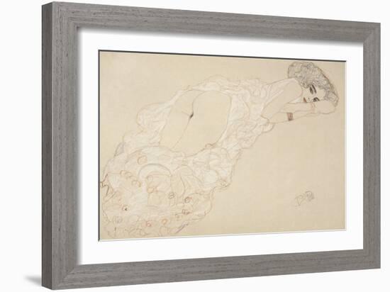 Reclining Nude Lying on Her Stomach and Facing Right, 1910-Gustav Klimt-Framed Giclee Print