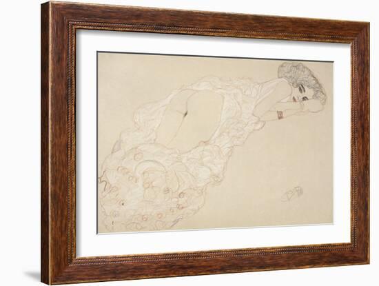 Reclining Nude Lying on Her Stomach and Facing Right, 1910-Gustav Klimt-Framed Giclee Print