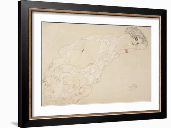 Reclining Nude Lying on Her Stomach and Facing Right, 1910-Gustav Klimt-Framed Giclee Print