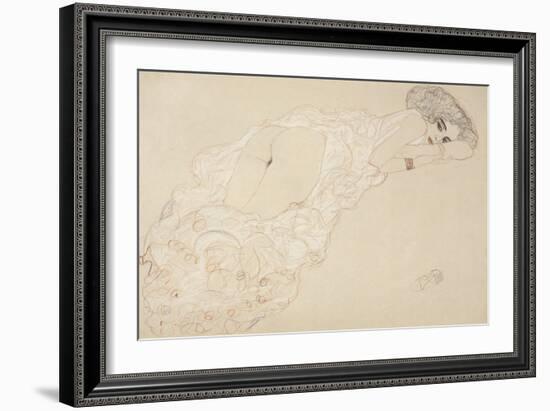 Reclining Nude Lying on Her Stomach and Facing Right, 1910-Gustav Klimt-Framed Giclee Print