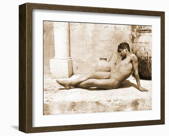 Reclining Nude Male, C. 1898-Wilhelm Von Gloeden-Framed Photographic Print