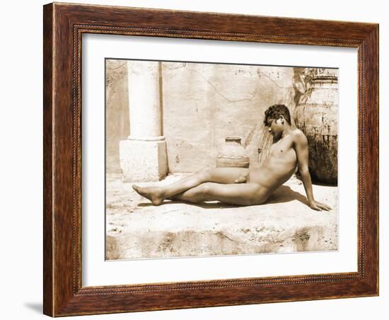 Reclining Nude Male, C. 1898-Wilhelm Von Gloeden-Framed Photographic Print