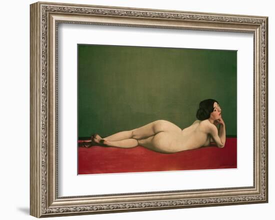 Reclining Nude on Red-Félix Vallotton-Framed Giclee Print