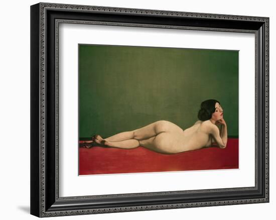 Reclining Nude on Red-Félix Vallotton-Framed Giclee Print