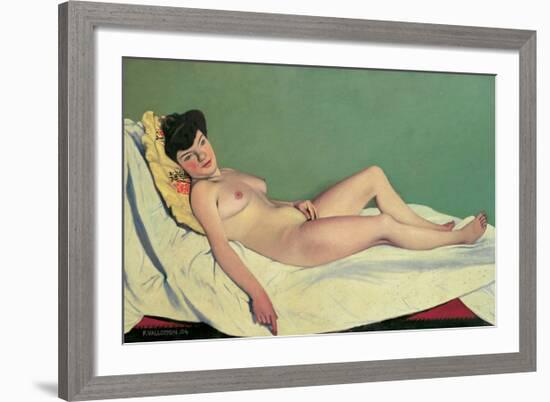 Reclining Nude on Yellow Cushion-Félix Vallotton-Framed Giclee Print