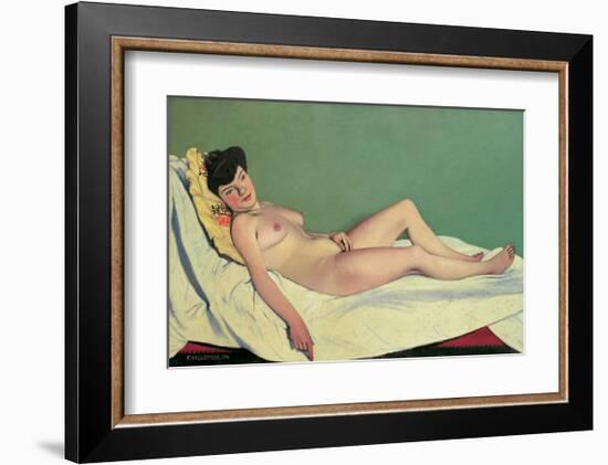 Reclining Nude on Yellow Cushion-Félix Vallotton-Framed Giclee Print