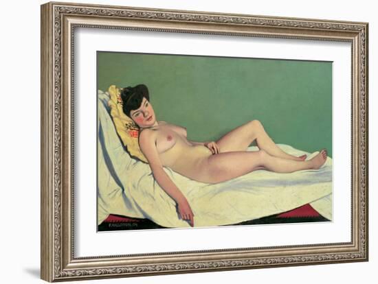 Reclining Nude on Yellow Cushion-Félix Vallotton-Framed Giclee Print