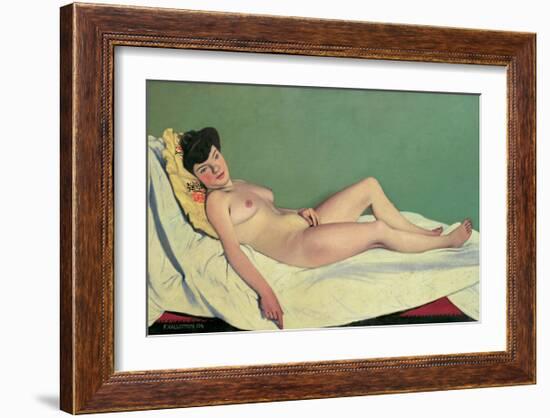 Reclining Nude on Yellow Cushion-Félix Vallotton-Framed Giclee Print