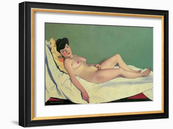 Reclining Nude on Yellow Cushion-Félix Vallotton-Framed Giclee Print