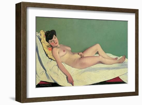 Reclining Nude on Yellow Cushion-Félix Vallotton-Framed Giclee Print