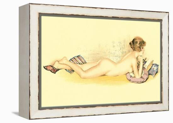 Reclining Nude Reading Book-null-Framed Stretched Canvas