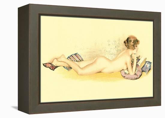 Reclining Nude Reading Book-null-Framed Stretched Canvas