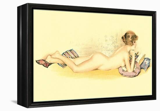 Reclining Nude Reading Book-null-Framed Stretched Canvas