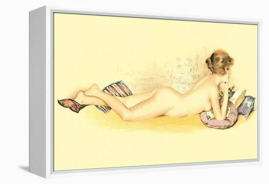 Reclining Nude Reading Book-null-Framed Stretched Canvas