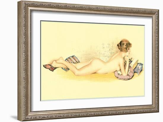 Reclining Nude Reading Book-null-Framed Art Print