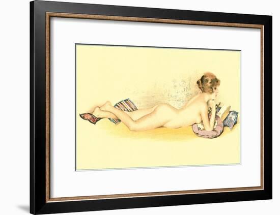 Reclining Nude Reading Book-null-Framed Art Print