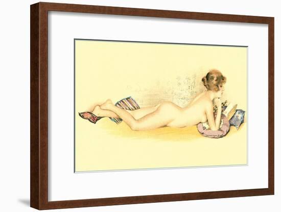 Reclining Nude Reading Book-null-Framed Art Print