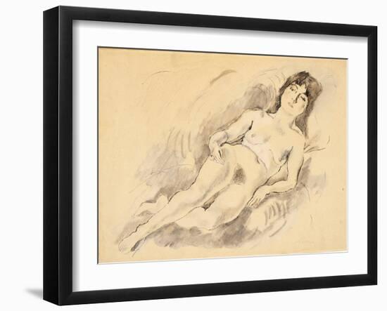 Reclining Nude (W/C on Paper)-Jules Pascin-Framed Giclee Print
