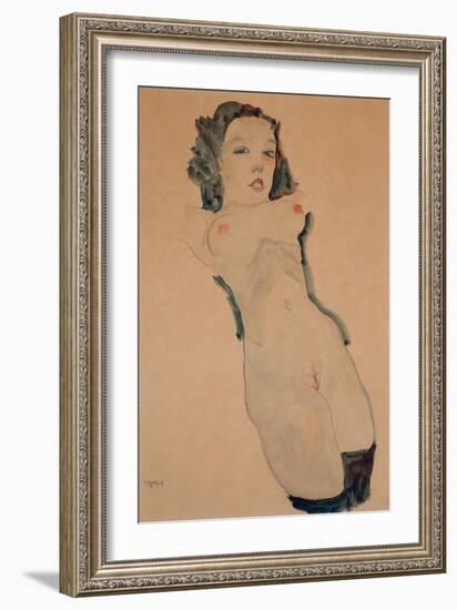 Reclining Nude with Black Stockings-Egon Schiele-Framed Giclee Print