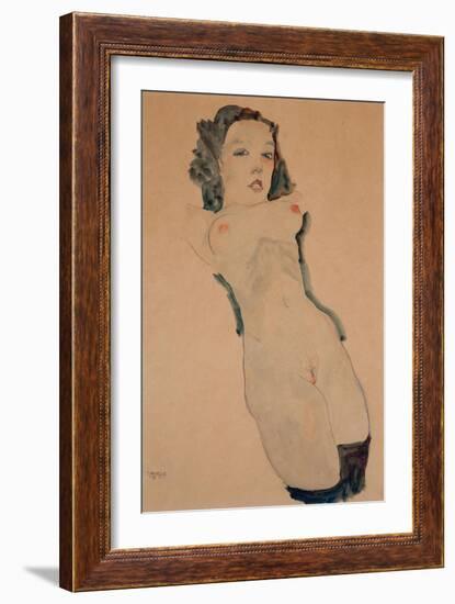 Reclining Nude with Black Stockings-Egon Schiele-Framed Giclee Print