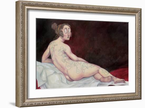 Reclining Nude with Ink, 2018 (Acrylic Paint on Illustration Board)-Anita Kunz-Framed Giclee Print