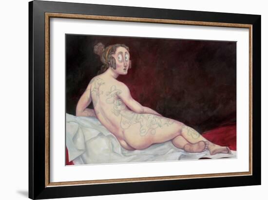 Reclining Nude with Ink, 2018 (Acrylic Paint on Illustration Board)-Anita Kunz-Framed Giclee Print