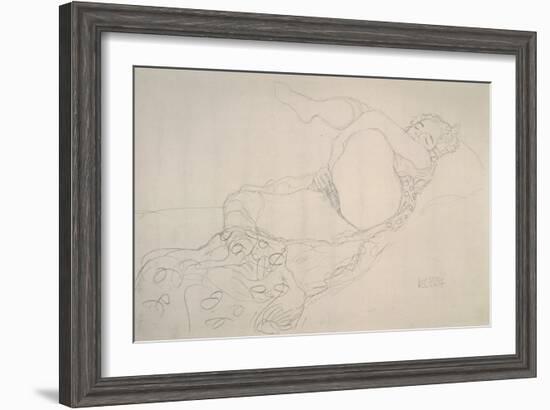 Reclining Nude with Leg Raised-Gustav Klimt-Framed Giclee Print