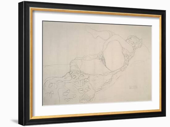 Reclining Nude with Leg Raised-Gustav Klimt-Framed Giclee Print