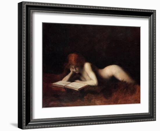 Reclining Nude Woman Reading a Book-Jean-Jacques Henner-Framed Giclee Print