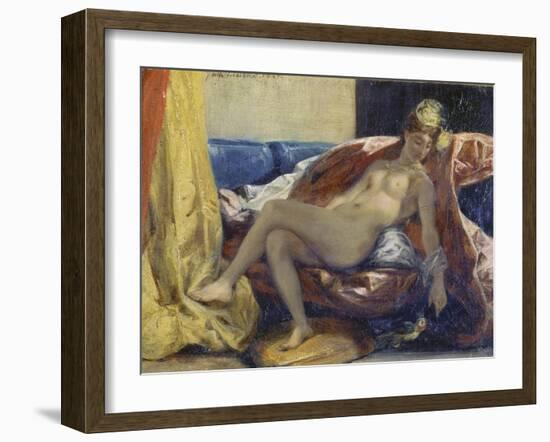 Reclining Odalisque Or, Woman with a Parakeet, 1827-Eugene Delacroix-Framed Giclee Print