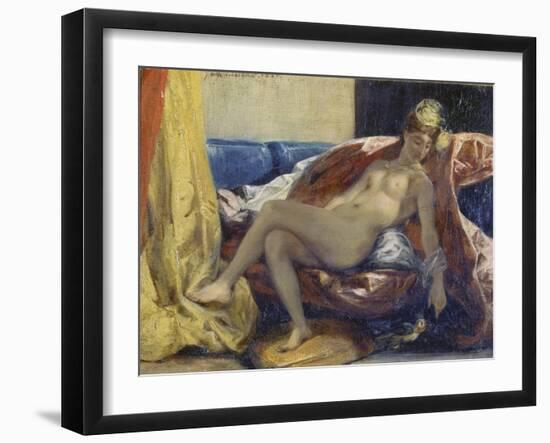 Reclining Odalisque Or, Woman with a Parakeet, 1827-Eugene Delacroix-Framed Giclee Print