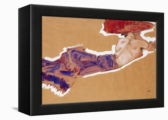 Reclining Semi-Nude with Red Hat, 1910-Egon Schiele-Framed Premier Image Canvas