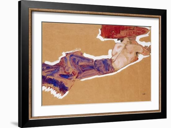 Reclining Semi-Nude with Red Hat, 1910-Egon Schiele-Framed Giclee Print