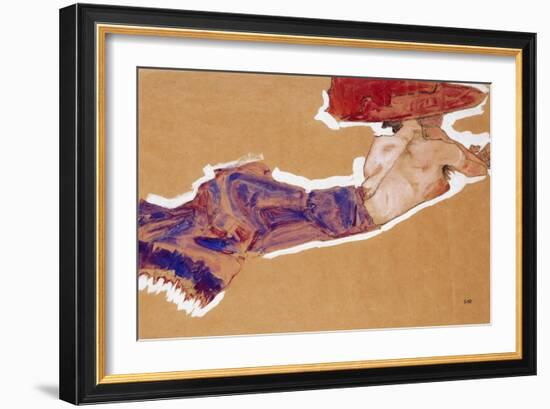 Reclining Semi-Nude with Red Hat, 1910-Egon Schiele-Framed Giclee Print