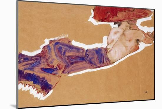 Reclining Semi-Nude with Red Hat-Egon Schiele-Mounted Giclee Print