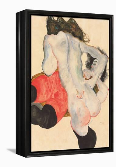 Reclining Woman in Red Trousers and Standing Female Nude, 1912-Egon Schiele-Framed Premier Image Canvas