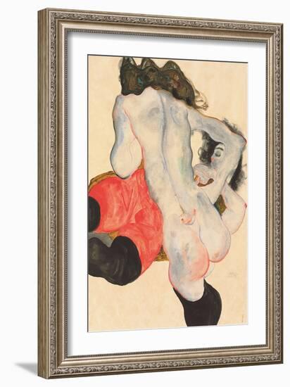 Reclining Woman in Red Trousers and Standing Female Nude, 1912-Egon Schiele-Framed Giclee Print