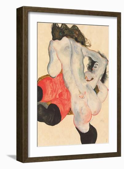 Reclining Woman in Red Trousers and Standing Female Nude, 1912-Egon Schiele-Framed Giclee Print