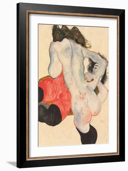 Reclining Woman in Red Trousers and Standing Female Nude, 1912-Egon Schiele-Framed Giclee Print